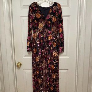 Xtaran Floral l/s romper; size L (gold/pink/multi color); shorts underneath.